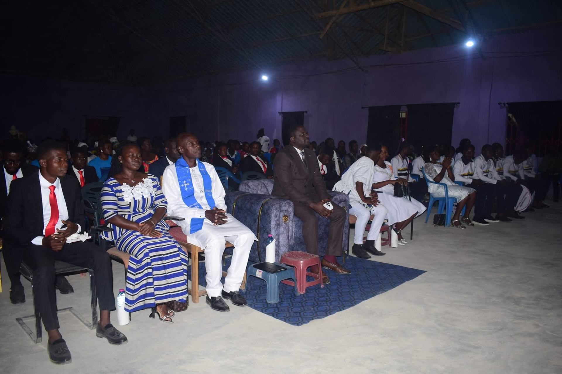 Members and church leaders seated together during a service at Christ Rehoboth House Of Grace Church